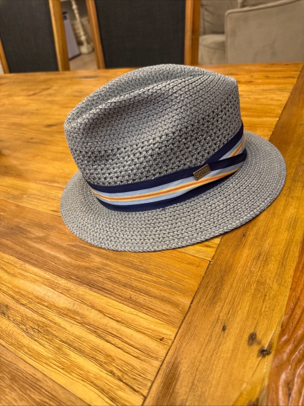 Dobbs Light Gray Woven Fedora with Striped Band